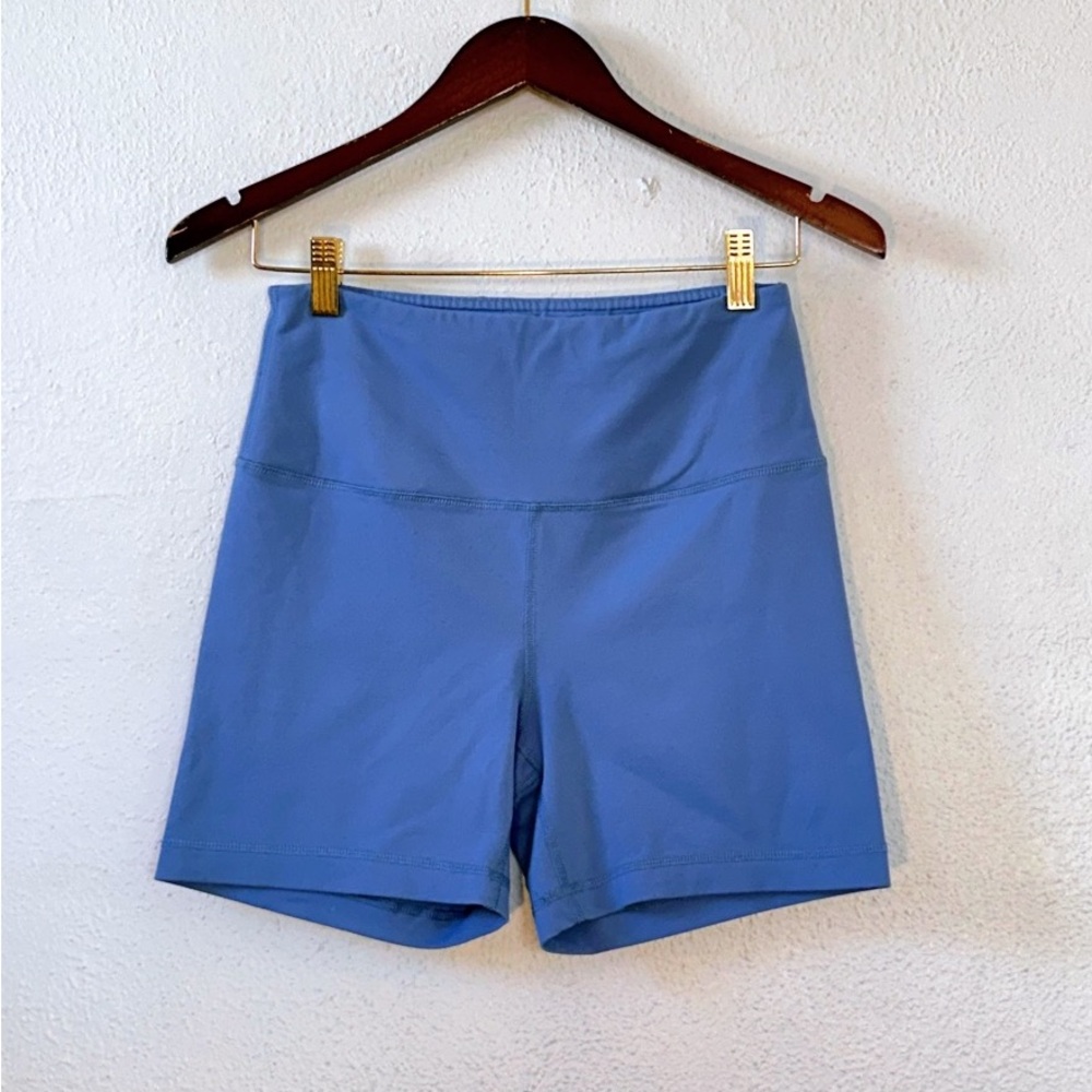 90 Degree By Reflex Women's Bike Shorts Periwinkle Blue with pocket yoga workout